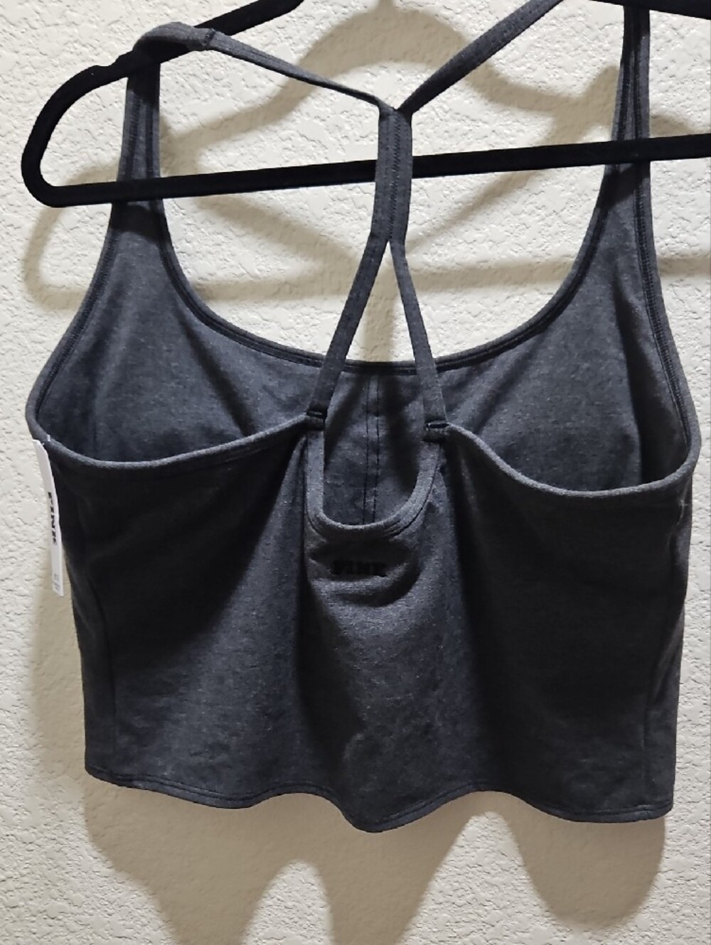PINK Victoria's Secret Grey Racerback Cropped Tank with Padded Shelf Bra-XXL NWT - Picture 7 of 14